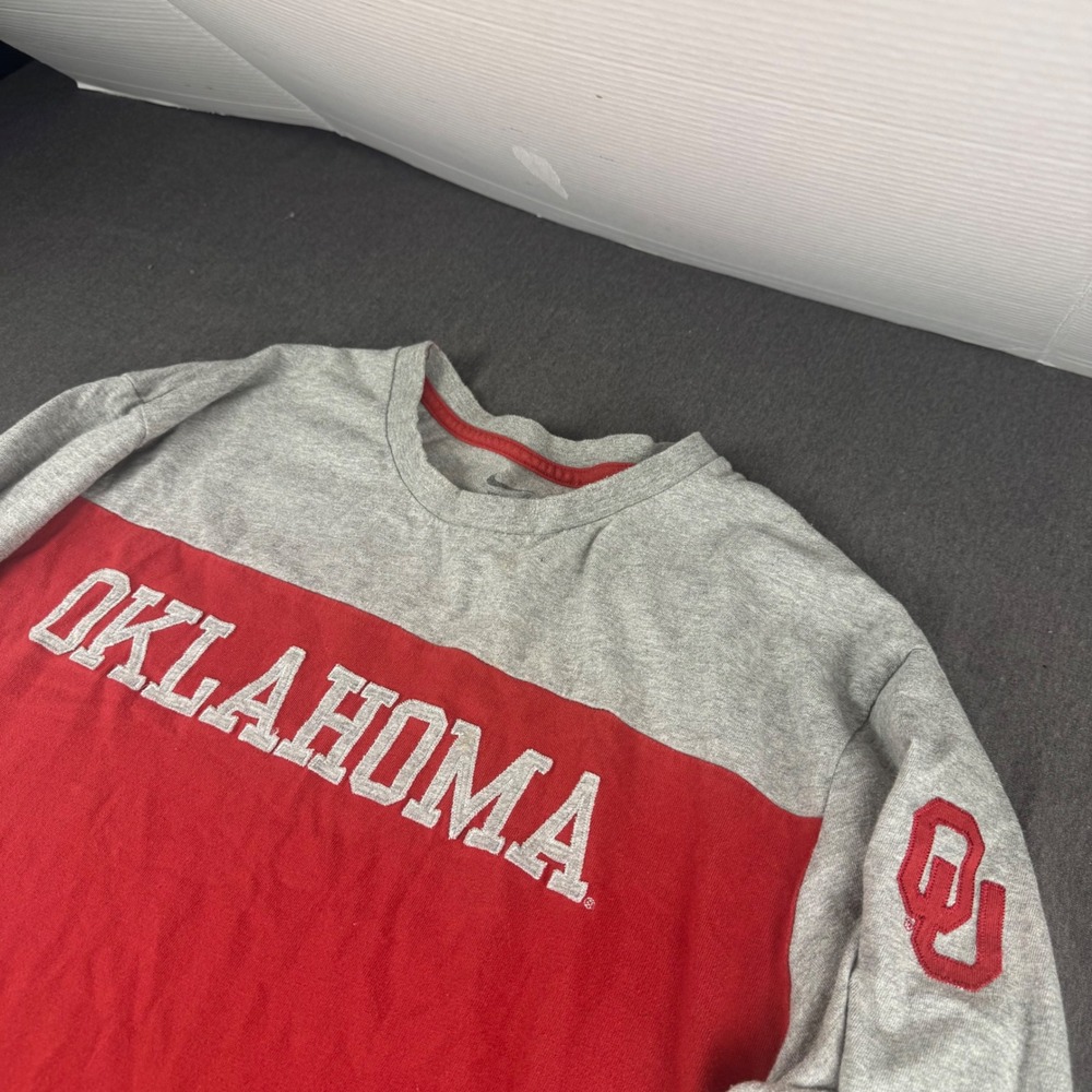 Nike Oklahoma Sooners Mens XL Long Sleeve Shirt Grey Red Colorblock OU NCAA